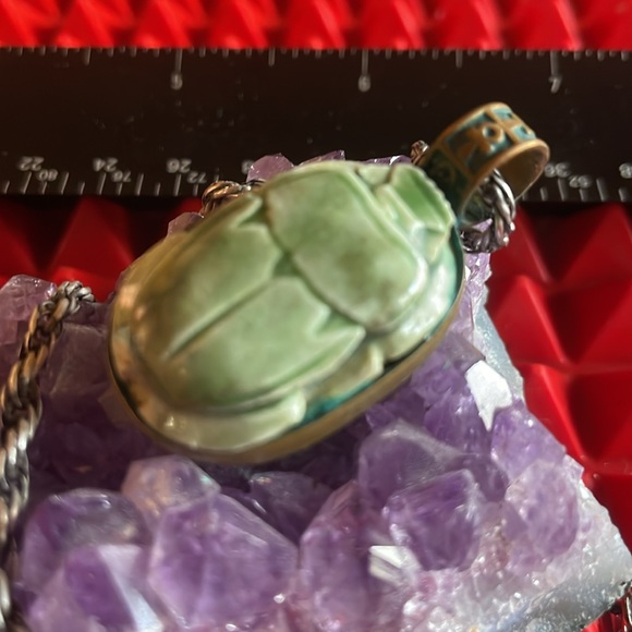 SCARAB W/STERLING SILVER NECKLACE - Picture 2 of 10